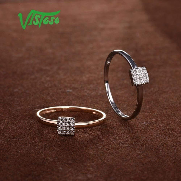 Planet Gates 14K 585 Rose White Gold Sparkling Diamond Delicate Square Ring For Women Anniversary Engagement Trendy Fine Jewelry
