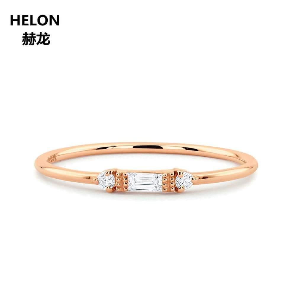 Planet Gates 14K Solid Rose Gold Baguette Cut Natural Diamonds Women Ring Engagement Wedding Anniversary Band Fine Jewelry Vintage