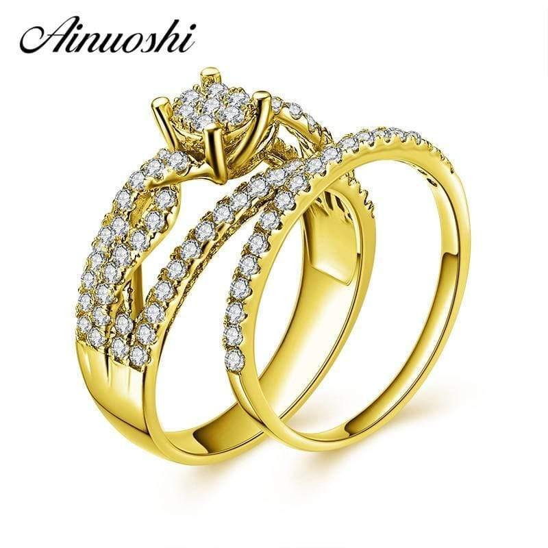 Planet Gates 14K Solid Yellow Gold Bridal Ring Set 4 Prongs Braided Band Round SONA Diamond Ring Set Engagement Wedding Ring Jewelry