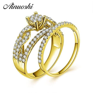 Planet Gates 14K Solid Yellow Gold Bridal Ring Set 4 Prongs Braided Band Round SONA Diamond Ring Set Engagement Wedding Ring Jewelry