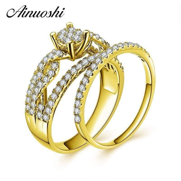 Planet Gates 14K Solid Yellow Gold Bridal Ring Set 4 Prongs Braided Band Round SONA Diamond Ring Set Engagement Wedding Ring Jewelry