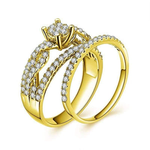 Planet Gates 14K Solid Yellow Gold Bridal Ring Set 4 Prongs Braided Band Round SONA Diamond Ring Set Engagement Wedding Ring Jewelry