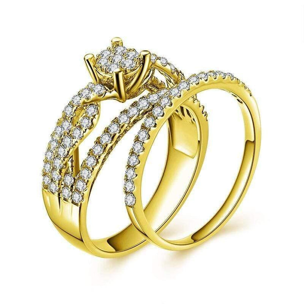 Planet Gates 14K Solid Yellow Gold Bridal Ring Set 4 Prongs Braided Band Round SONA Diamond Ring Set Engagement Wedding Ring Jewelry