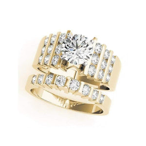 Planet Gates 14K Solid Yellow Gold Two Tone Ring Sets Round Cut 1ct Sona Simulated Diamond Engagement Wedding Ring For Women