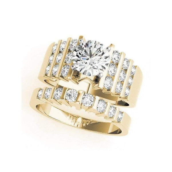 Planet Gates 14K Solid Yellow Gold Two Tone Ring Sets Round Cut 1ct Sona Simulated Diamond Engagement Wedding Ring For Women