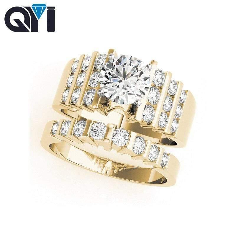 Planet Gates 14K Solid Yellow Gold Two Tone Ring Sets Round Cut 1ct Sona Simulated Diamond Engagement Wedding Ring For Women