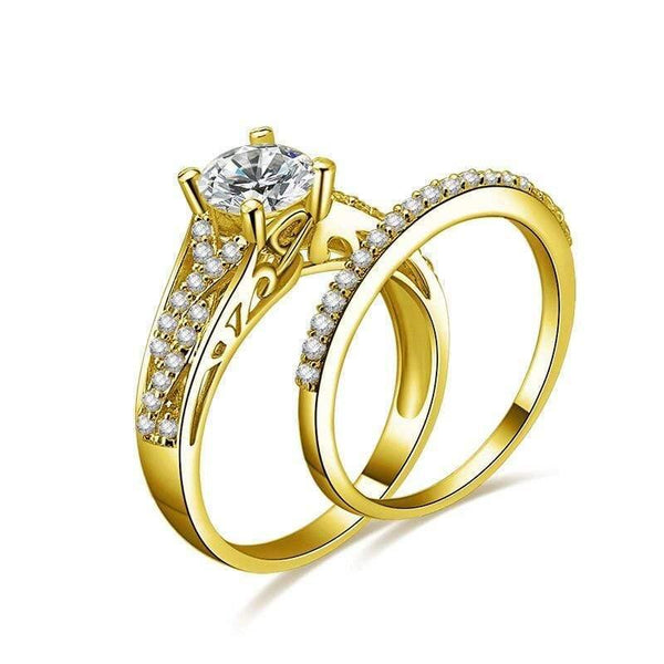 Planet Gates 14K Solid Yellow Gold Wedding Ring Set Engagement Wedding Jewelry 4 Prongs 1ct Round Cut SONA Diamond Rings For Women