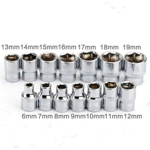 Planet Gates 14Pcs 3/8" Drive Socke Set 6 7 8 9 10 11 12 13 14 15 16 17 18 19mm Socket Wrench Set 6 Point Socket Bit Adapter Car Repair Tools