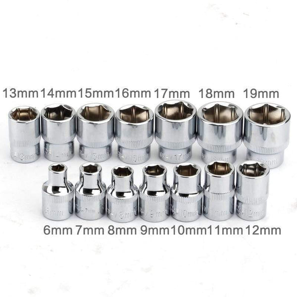 Planet Gates 14Pcs 3/8" Drive Socke Set 6 7 8 9 10 11 12 13 14 15 16 17 18 19mm Socket Wrench Set 6 Point Socket Bit Adapter Car Repair Tools