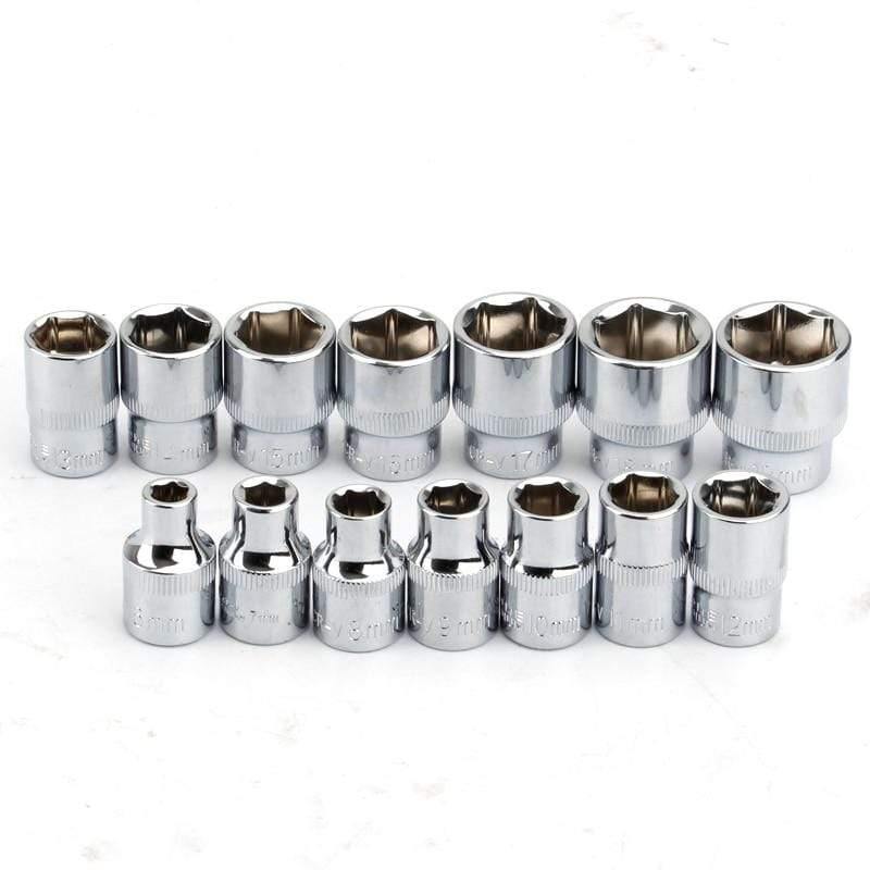 Planet Gates 14Pcs 3/8" Drive Socke Set 6 7 8 9 10 11 12 13 14 15 16 17 18 19mm Socket Wrench Set 6 Point Socket Bit Adapter Car Repair Tools