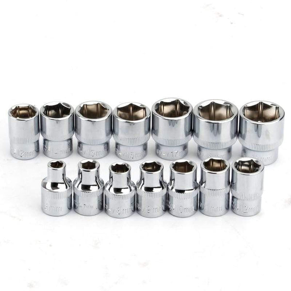 Planet Gates 14Pcs 3/8" Drive Socke Set 6 7 8 9 10 11 12 13 14 15 16 17 18 19mm Socket Wrench Set 6 Point Socket Bit Adapter Car Repair Tools