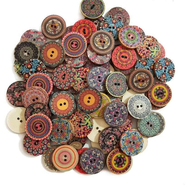 Planet Gates 15-25mm 50pcs Retro Wooden Buttons 2 Holes For Handwork Sewing Scrapbook Clothing Button DIY Crafts Accessories Gift Card Decor