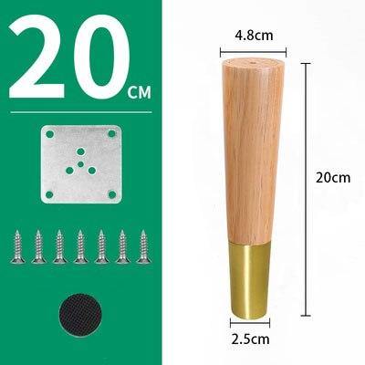 4pcs/lot Wood Legs TV Cabinet Support Sofa Legs Furniture Accessory Brass Gold Cups Solid Wooden Feet