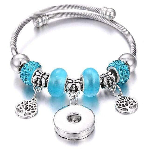 Planet Gates 15 Bracelets for 18mm Snaps Jewelry Elastic Silver Beaded Snap Bracelet Bangles Fit Snap Buttons Jewelry Charms Bracelet