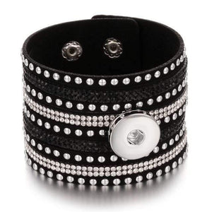 Planet Gates 15 Jewelry Wide Multilayer Crystal Rivet Leather Snap Bracelet 18mm Snap Button Bracelet DIY Buttons Jewelry For Women