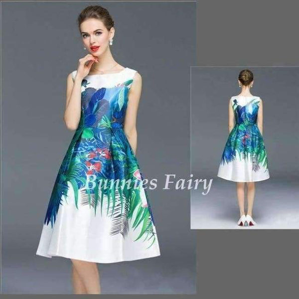 Planet Gates 15 / L Celebrity-inspired Women Elegant Vintage Retro Flower Floral Print Vest Dresses Sleeveless O-Neck Vestido de Fiesta