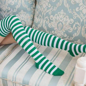 Planet Gates 15 / One Size Long Knee Socks Striped Cotton Thigh High Lady's Over The Knee Stockings 2018 Thin Stripes High Tube Color Stripes Socks