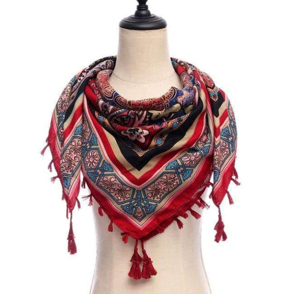 Planet Gates 15-red New brand women scarf square cotton shawls and wraps lady pashmina Tassels Bohemia foulard winter female bandana hijabs