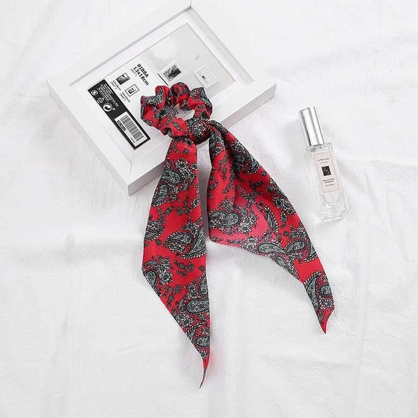 Women Streamers Scrunchies Polka Dot Floral Print Elastic Bow Hair Rope Girl Hair Ties Korean Sweet Hair Accessories Headwear