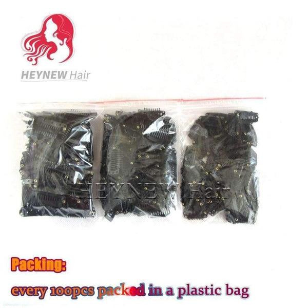 Planet Gates 150 PCS/Lot  i-shape snap clips for hair extensions wig weft 38mm-10teeth  black color