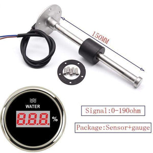 Planet Gates 150MM BS Digital 0-190ohm Water Level Gauge 52MM Water Tank Level Indicator Meter with Water Level Sensor Sender Unit for Yacht 100-500MM