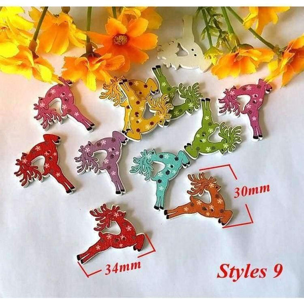 Planet Gates 150PCs 9 Pattern Bulk Wooden Buttons Christmas series Decorative Buttons Mixed Decorative Scrapbooking Sewing Supplies 35mmx19mm