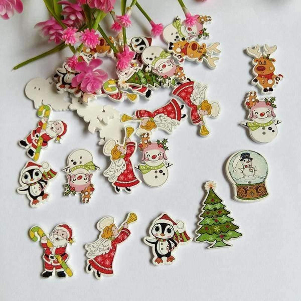 Planet Gates 150Pcs Fashion Bulk Random Mixed Christmas Wood Button Sewing Accessories Decoration Buttons Handmade Scrapbooking Craft DIY