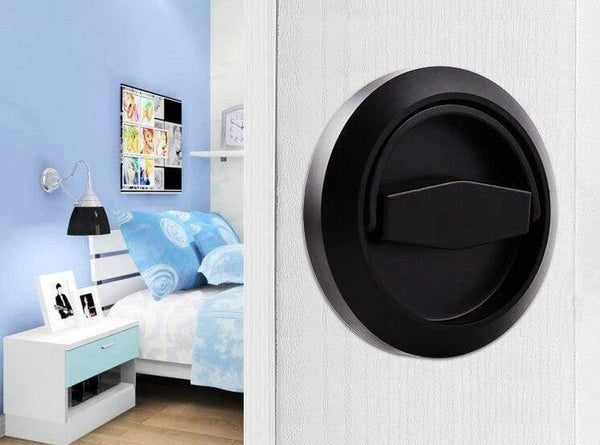 Planet Gates 15380306 Black Stainless Steel Recessed Invisible Cup Door Handle Privacy Hidden Door Locks Cabinet Pulls Fire Proof Disk Ring Handle
