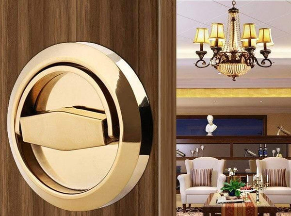 Planet Gates 15380306 Gold Stainless Steel Recessed Invisible Cup Door Handle Privacy Hidden Door Locks Cabinet Pulls Fire Proof Disk Ring Handle