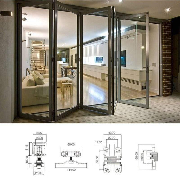 Planet Gates 15380308 Zinc Alloy Folding Sliding Door Roller 70KG Bedroom Meeting Room Wood Door Hanging Wheels Foldng Cross Hinge For Furniture
