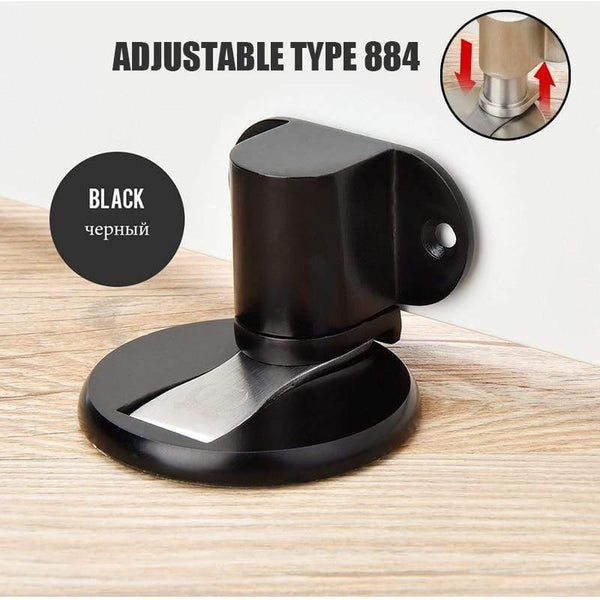 Planet Gates 15380313 Adjustable Black Adjustable Door Holder Stainless Steel Magnetic Door Stopper Non-punch Sticker Water-proof Door Stop Furniture Door Hardware