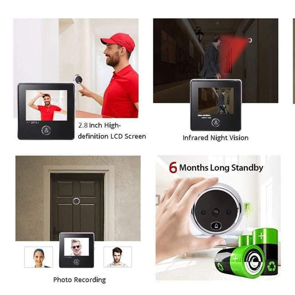 Planet Gates 15380314 2.8" LCD Screen Electronic Door Viewer Bell IR Night Door Camera Photo Recording Digital Door Viewer Smart Peephole Doorbell