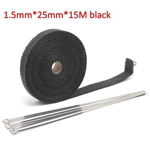 Planet Gates 15M black Alconstar- 5M/10M/15M Motorcycle Exhaust Thermal Tape Header Heat Wrap Manifold Insulation Roll Resistant with Stainless Ties