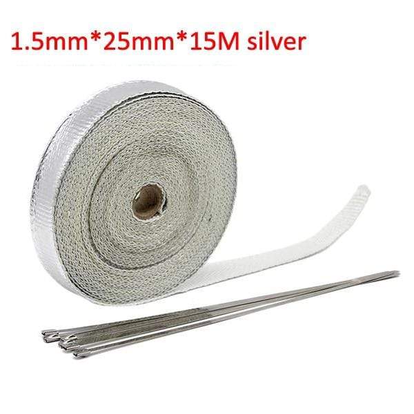 Planet Gates 15M silver Alconstar- 5M/10M/15M Motorcycle Exhaust Thermal Tape Header Heat Wrap Manifold Insulation Roll Resistant with Stainless Ties