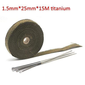 Planet Gates 15M titanium Alconstar- 5M/10M/15M Motorcycle Exhaust Thermal Tape Header Heat Wrap Manifold Insulation Roll Resistant with Stainless Ties