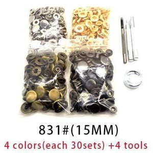 Planet Gates 15MM(120sets) 4tools 4 Colors(each 30sets) Snap Buttons+4 Tools Metal Press Studs Snap Fasteners For Sewing Leathercraft Clothes Bags Bracelet Belt