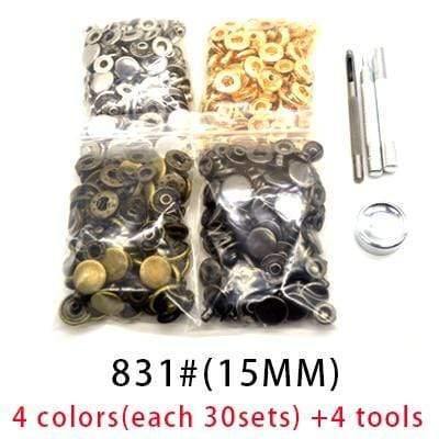 Planet Gates 15MM(120sets) 4tools 4 Colors(each 30sets) Snap Buttons+4 Tools Metal Press Studs Snap Fasteners For Sewing Leathercraft Clothes Bags Bracelet Belt