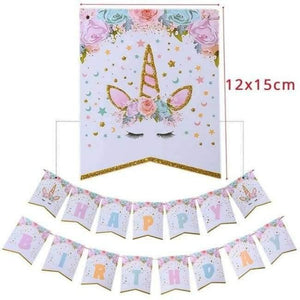 Planet Gates 15Pcs Banner Unicorn Party Kits Unicornio Plate/Cup/Napkins Birthday Party Decoration Kids Tableware Sets Bunting Flags Party Supplies