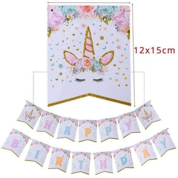 Planet Gates 15Pcs Banner Unicorn Party Kits Unicornio Plate/Cup/Napkins Birthday Party Decoration Kids Tableware Sets Bunting Flags Party Supplies
