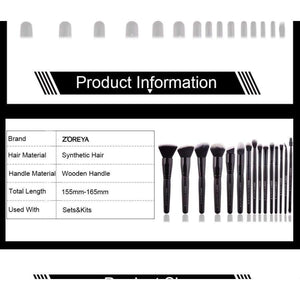 Planet Gates 15pcs Black Makeup Brushes Set Eye Shadow Powder Foundation Brush For Makeup Best Blending Concealer Cosmetic Tools