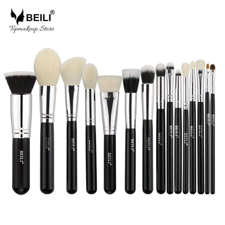 Planet Gates 15pcs Black Premium Goat hair Big Powder Foundation blusher eye shadow Contour Makeup brush set