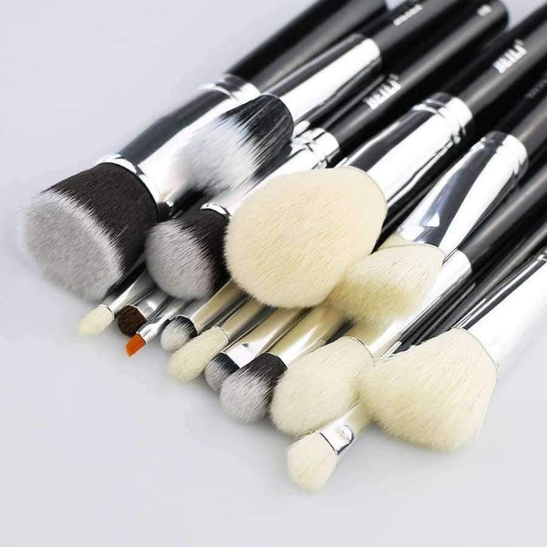 Planet Gates 15pcs Black Premium Goat hair Big Powder Foundation blusher eye shadow Contour Makeup brush set