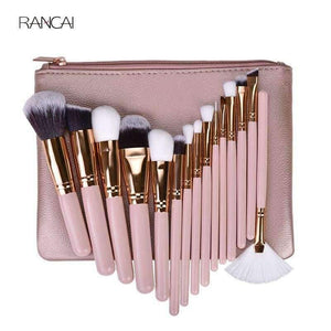 Planet Gates 15pcs Pink Makeup Brushes Set Pincel Maquiagem Powder Eye Kabuki Brush Complete Kit Cosmetics Beauty Tools with Leather Case