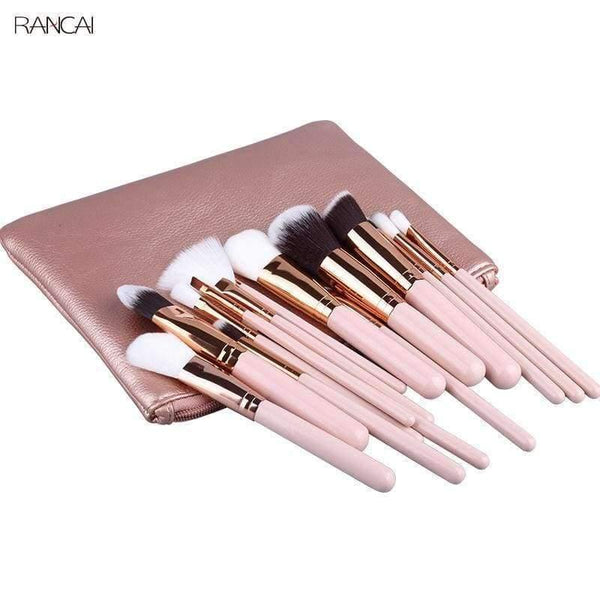 Planet Gates 15pcs Pink Makeup Brushes Set Pincel Maquiagem Powder Eye Kabuki Brush Complete Kit Cosmetics Beauty Tools with Leather Case
