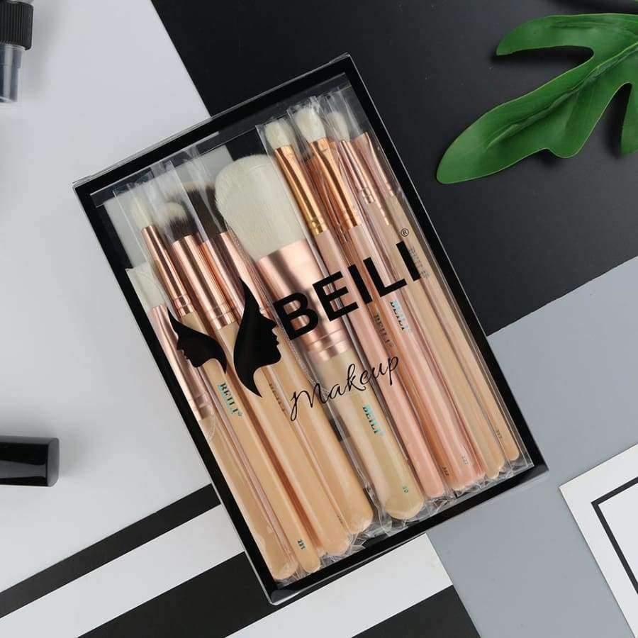 Planet Gates 15Pcs Pink Rose Golden Natural goat Horse Hair Foundation blusher eye Blending Contour Powder liner Makeup brush set