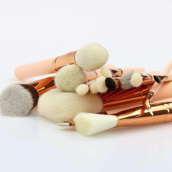 Planet Gates 15Pcs Pink Rose Golden Natural goat Horse Hair Foundation blusher eye Blending Contour Powder liner Makeup brush set