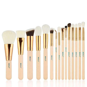 Planet Gates 15Pcs Pink Rose Golden Natural goat Horse Hair Foundation blusher eye Blending Contour Powder liner Makeup brush set