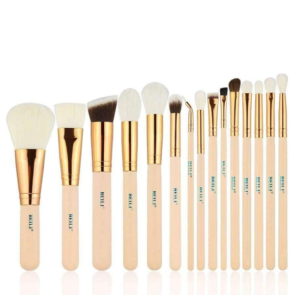 Planet Gates 15Pcs Pink Rose Golden Natural goat Horse Hair Foundation blusher eye Blending Contour Powder liner Makeup brush set