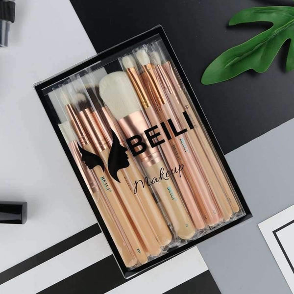 Planet Gates 15Pcs Pink Rose Golden Natural goat Horse Hair Foundation blusher eye Blending Contour Powder liner Makeup brush set