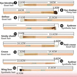 Planet Gates 15Pcs Pink Rose Golden Natural goat Horse Hair Foundation blusher eye Blending Contour Powder liner Makeup brush set